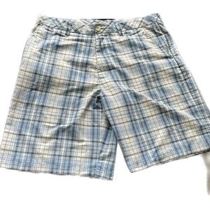 Stylish blue and white striped golf Shorts  by Ashworth.